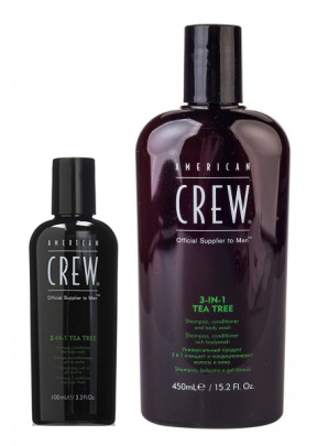American Crew (Американ Крю) Средство по уходу за волосами и телом Чайное дерево (Tea Tree 3-in-1 Shampoo, Conditioner and Body Wash), 100/450 мл.